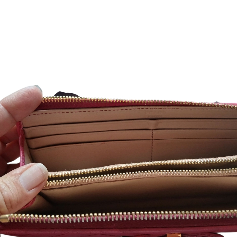 Prada Saffiano Chevron Ribbon Peonia Pink Zip Around Wallet w/ Authentication - Picture 7 of 16